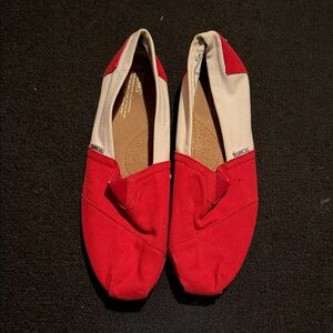 TOMS Vibrant Red and Cream Slip-Ons
